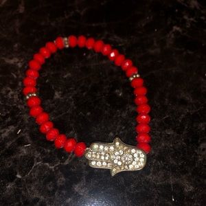 Red Beaded Hamsa Elastic Bracelet
